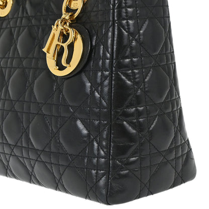 Christian Dior Black Lambskin Medium Lady Dior Cannage 2way Shoulder Handbag