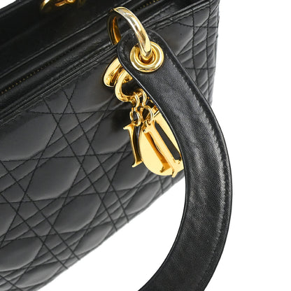 Christian Dior Black Lambskin Medium Lady Dior Cannage 2way Shoulder Handbag