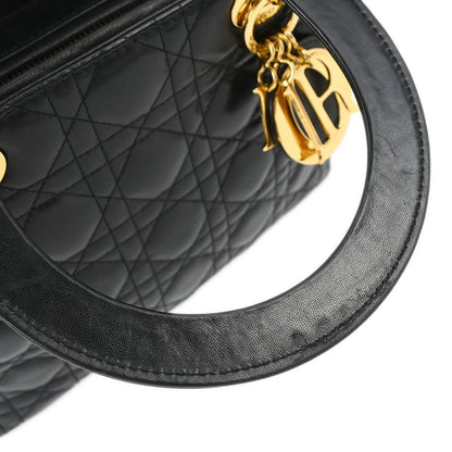 Christian Dior Black Lambskin Medium Lady Dior Cannage 2way Shoulder Handbag