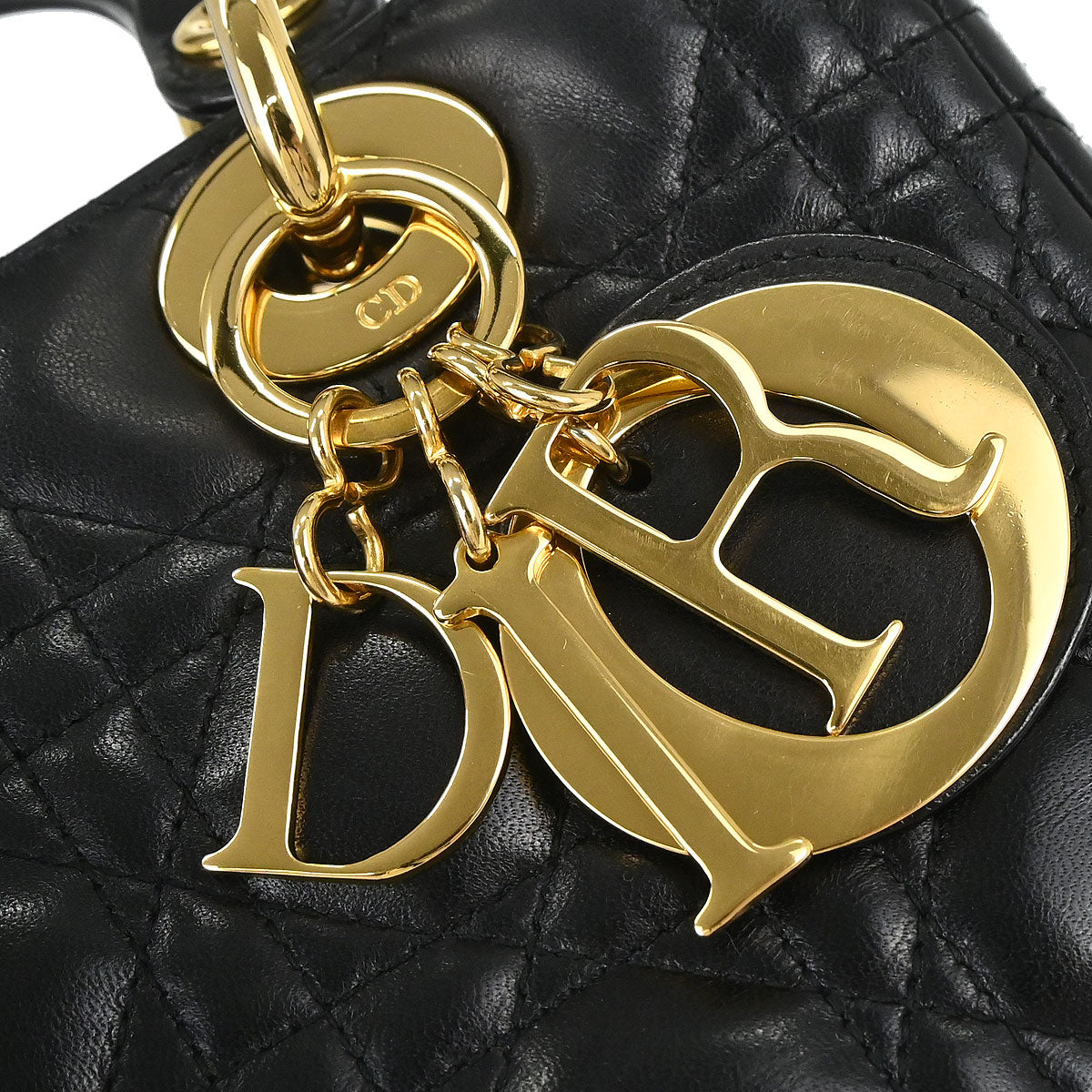 Christian Dior Black Lambskin Medium Lady Dior Cannage 2way Shoulder Handbag