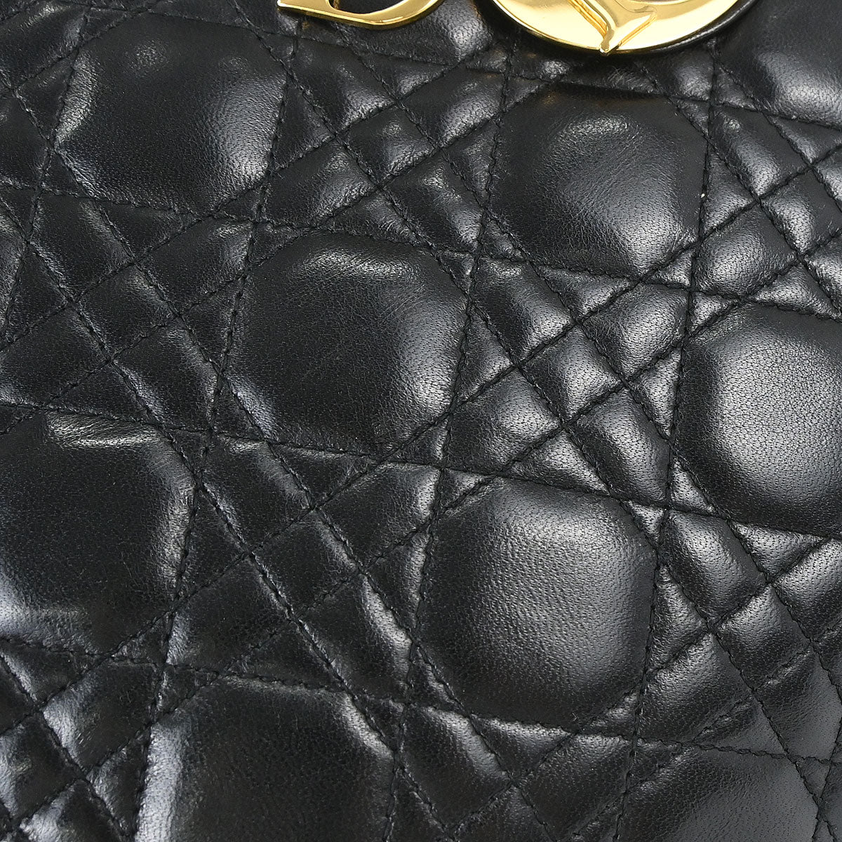 Christian Dior Black Lambskin Medium Lady Dior Cannage 2way Shoulder Handbag