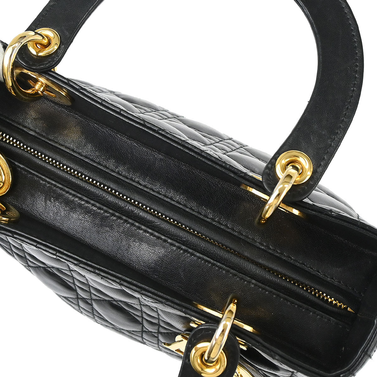 Christian Dior Black Lambskin Medium Lady Dior Cannage 2way Shoulder Handbag