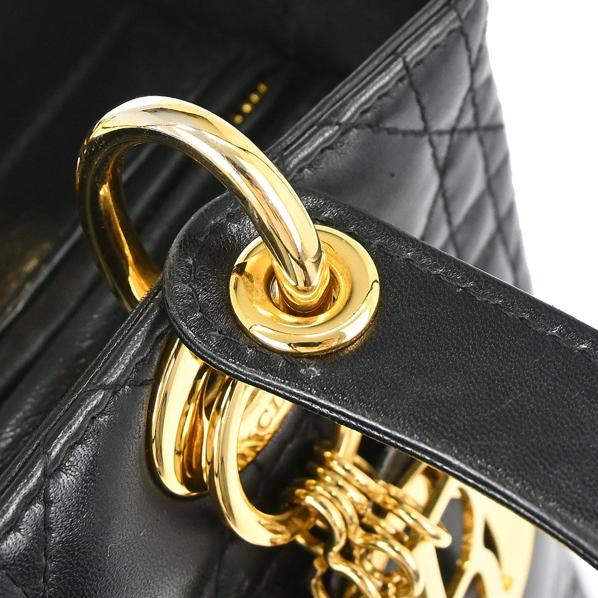Christian Dior Black Lambskin Medium Lady Dior Cannage 2way Shoulder Handbag