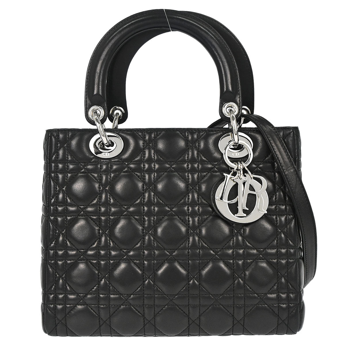 Christian Dior Black Lambskin Lady Dior Cannage 2way Shoulder Handbag