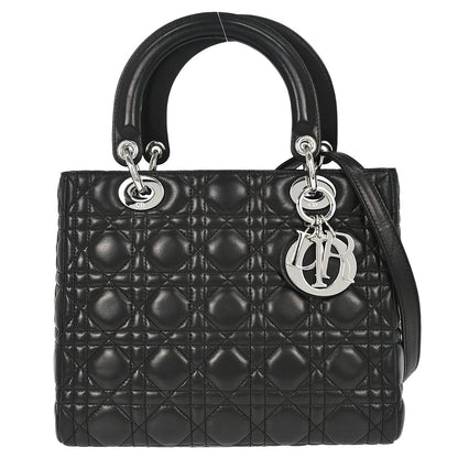 Christian Dior Black Lambskin Lady Dior Cannage 2way Shoulder Handbag