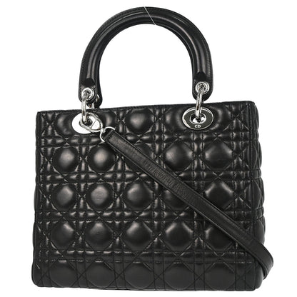 Christian Dior Black Lambskin Lady Dior Cannage 2way Shoulder Handbag