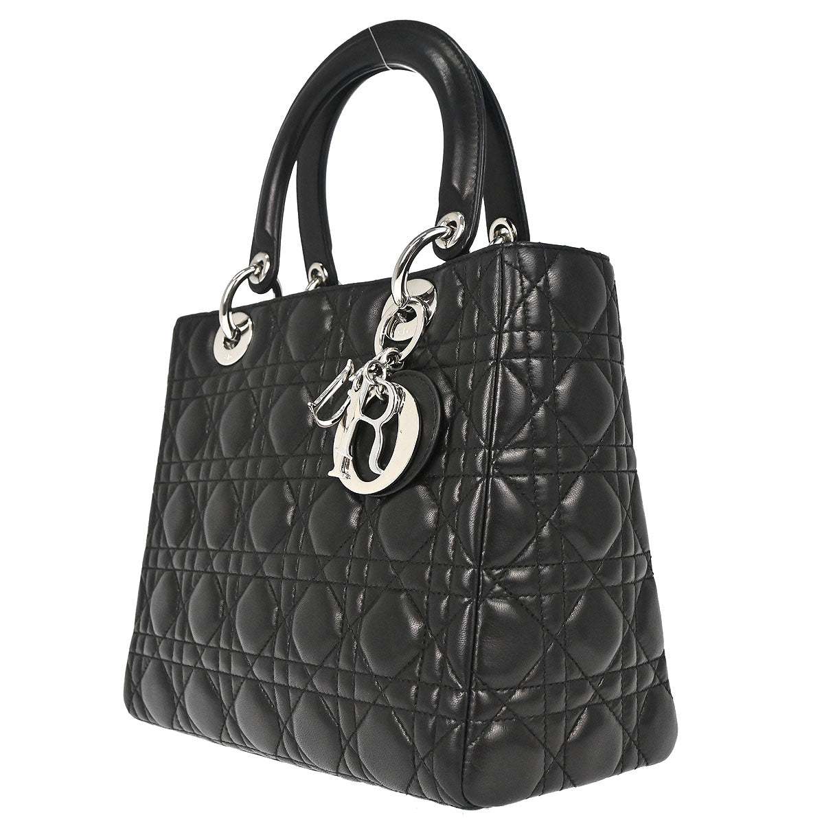 Christian Dior Black Lambskin Lady Dior Cannage 2way Shoulder Handbag