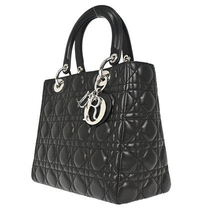 Christian Dior Black Lambskin Lady Dior Cannage 2way Shoulder Handbag