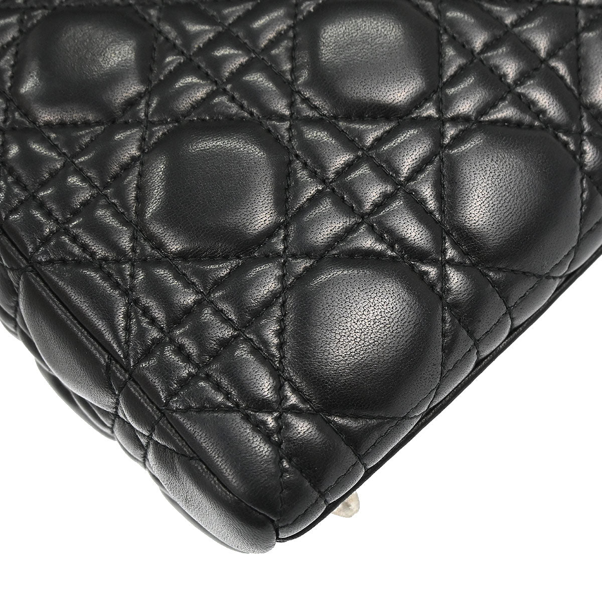 Christian Dior Black Lambskin Lady Dior Cannage 2way Shoulder Handbag
