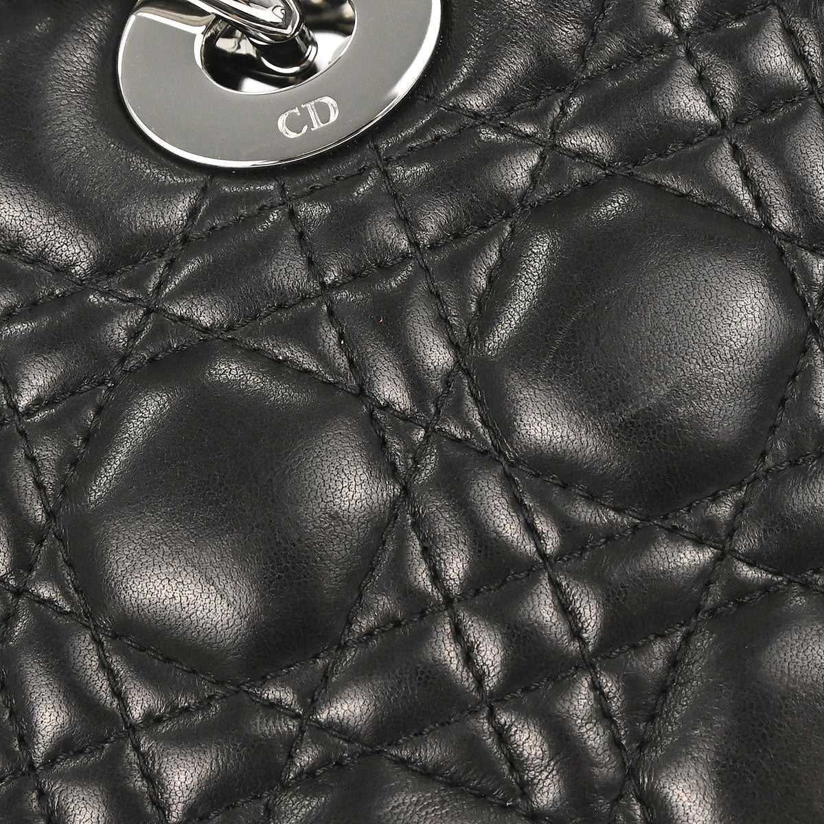 Christian Dior Black Lambskin Lady Dior Cannage 2way Shoulder Handbag