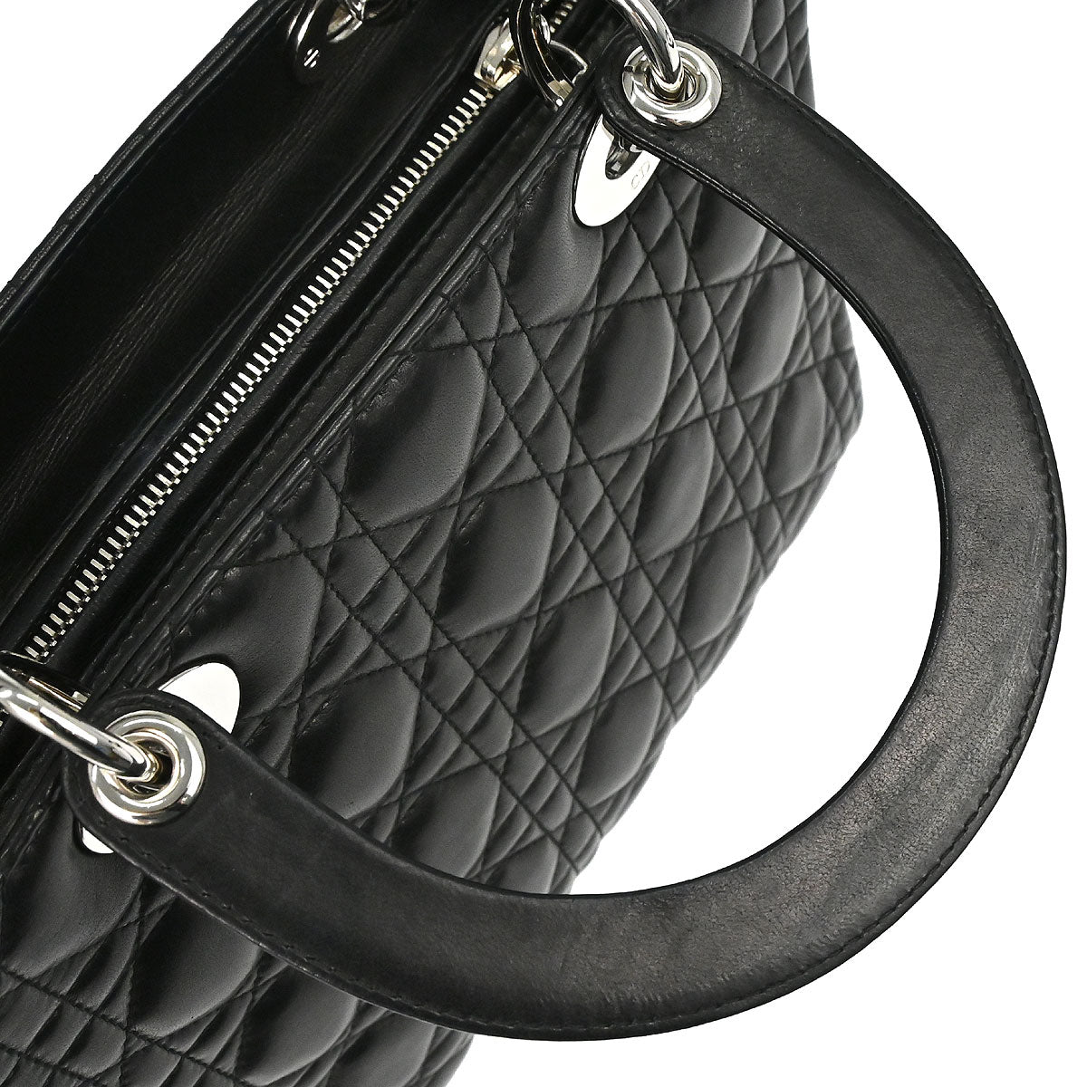 Christian Dior Black Lambskin Lady Dior Cannage 2way Shoulder Handbag