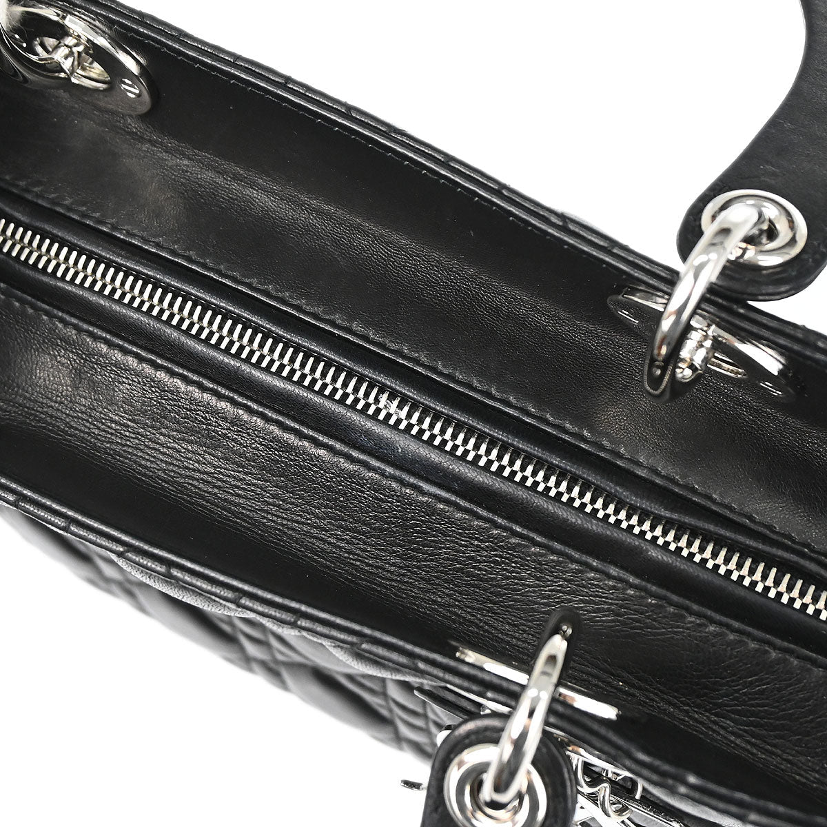 Christian Dior Black Lambskin Lady Dior Cannage 2way Shoulder Handbag