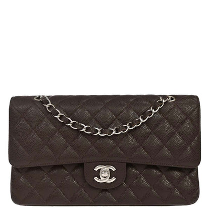 Chanel 2005-2006 Brown Caviar Skin Medium Classic Double Flap Shoulder Bag