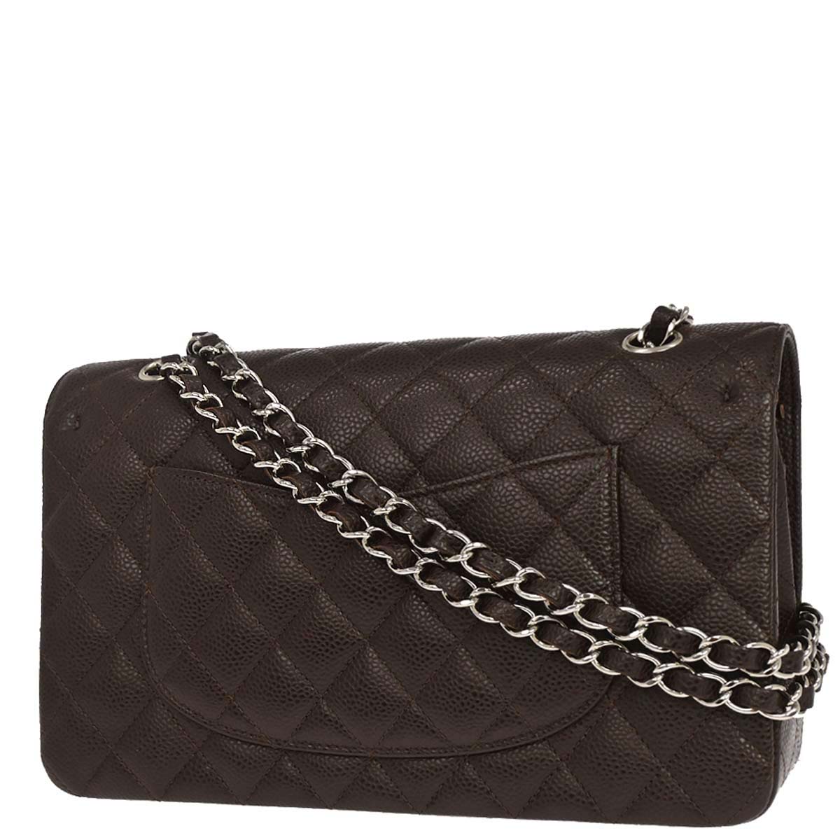 Chanel 2005-2006 Brown Caviar Skin Medium Classic Double Flap Shoulder Bag