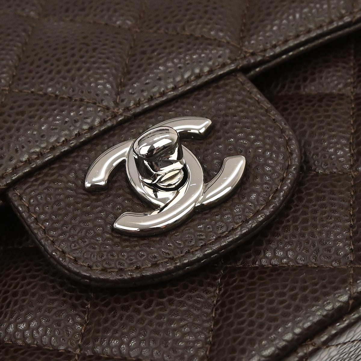 Chanel 2005-2006 Brown Caviar Skin Medium Classic Double Flap Shoulder Bag