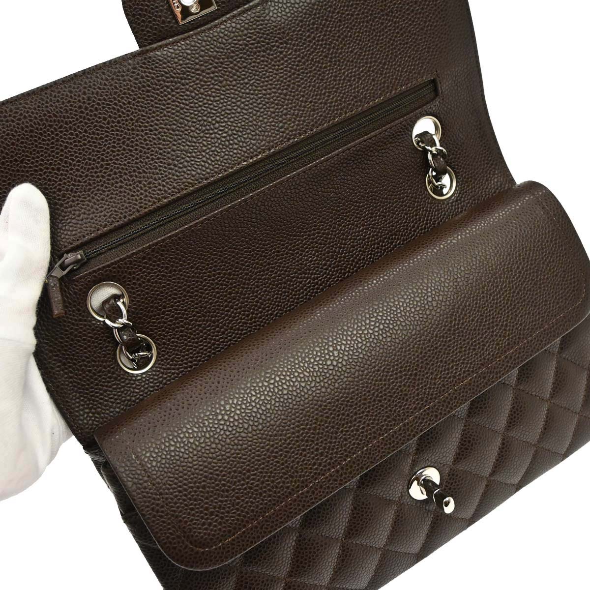 Chanel 2005-2006 Brown Caviar Skin Medium Classic Double Flap Shoulder Bag