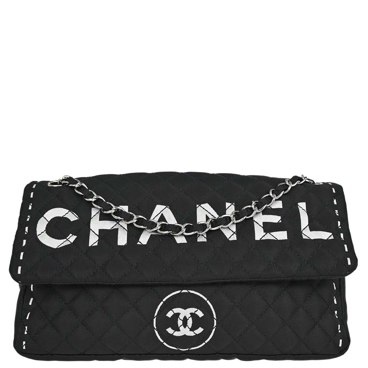 Chanel 2008 Logomania Logo Printed Flap Bag SHW