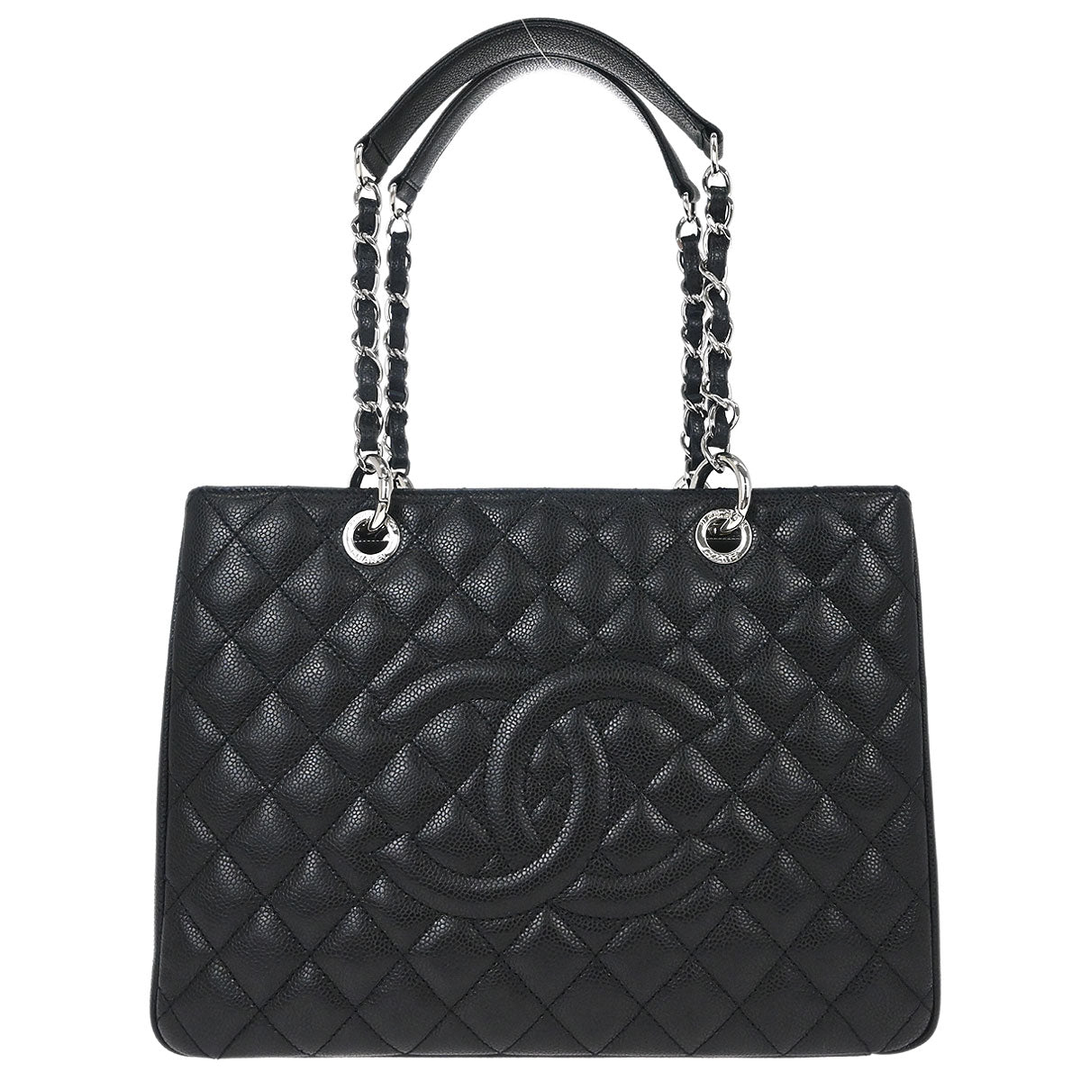 Chanel 2009-2010 Black Caviar Skin Grand Shopping Tote GST Chain Handbag