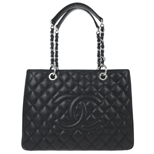 Chanel Black Caviar Skin Grand Shopping Tote GST Chain Handbag