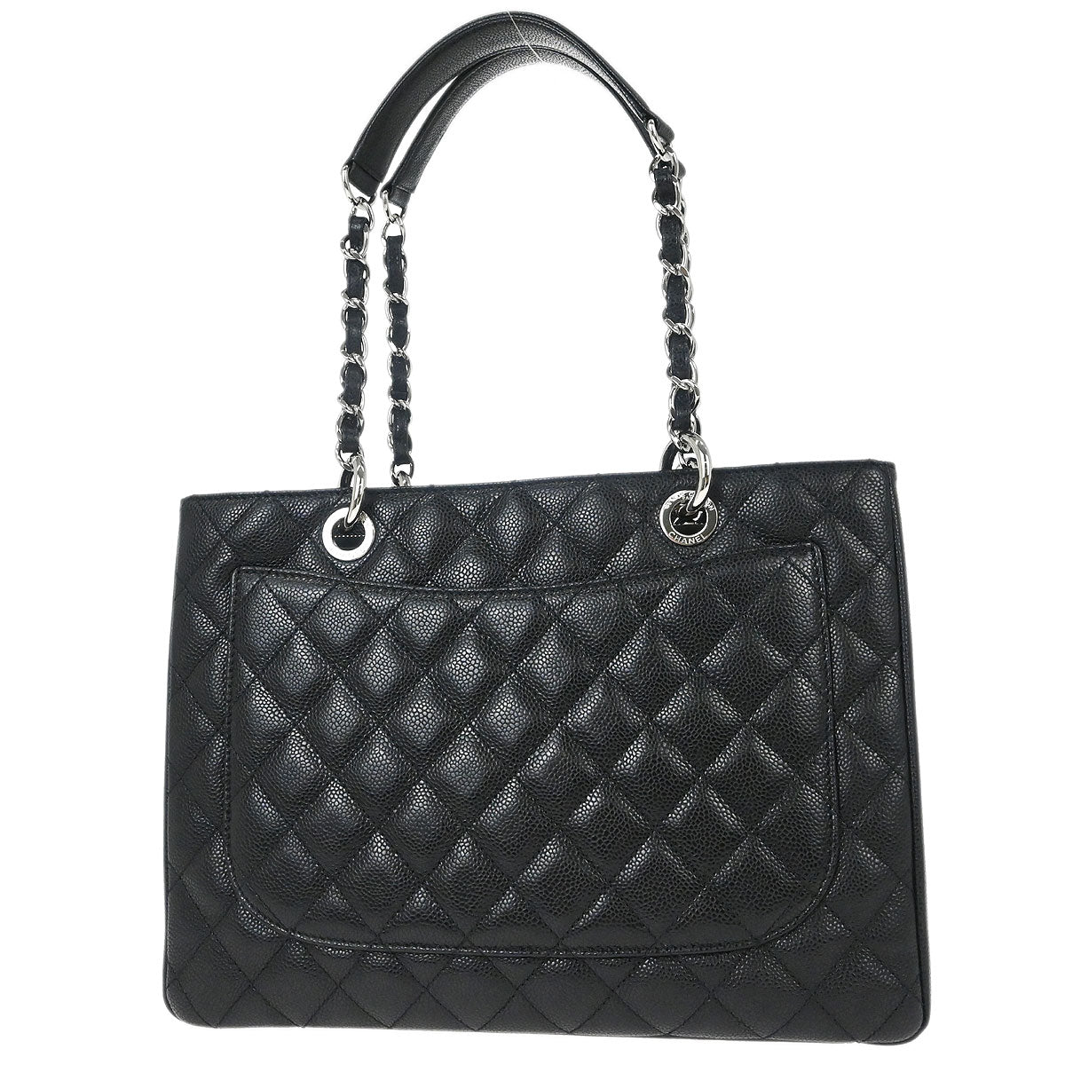 Chanel 2009-2010 Black Caviar Skin Grand Shopping Tote GST Chain Handbag
