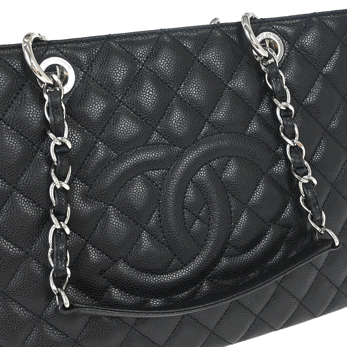 Chanel 2009-2010 Black Caviar Skin Grand Shopping Tote GST Chain Handbag
