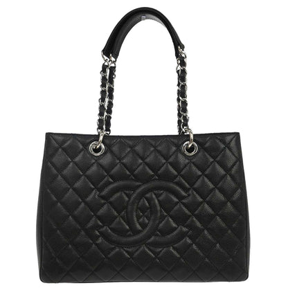 Chanel 2014 Black Caviar Skin Grand Shopping Tote GST Chain Handbag