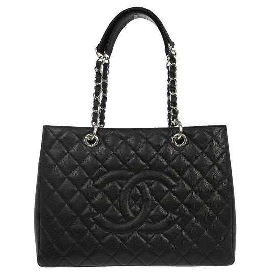 Chanel 2014 Black Caviar Skin Grand Shopping Tote GST Chain Handbag