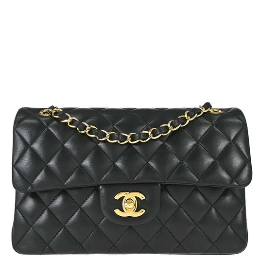 Chanel Black Lambskin Small Classic Double Flap Shoulder Bag