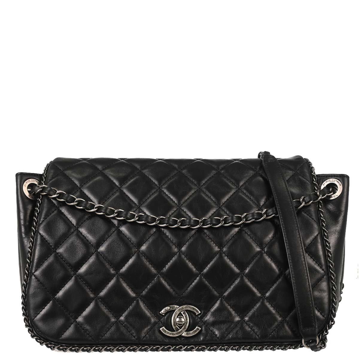 Chanel Black Calfskin Accordion Flap Shoulder Bag