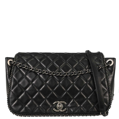 Chanel Black Calfskin Accordion Flap Shoulder Bag