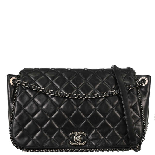 Chanel Black Calfskin Accordion Flap Shoulder Bag