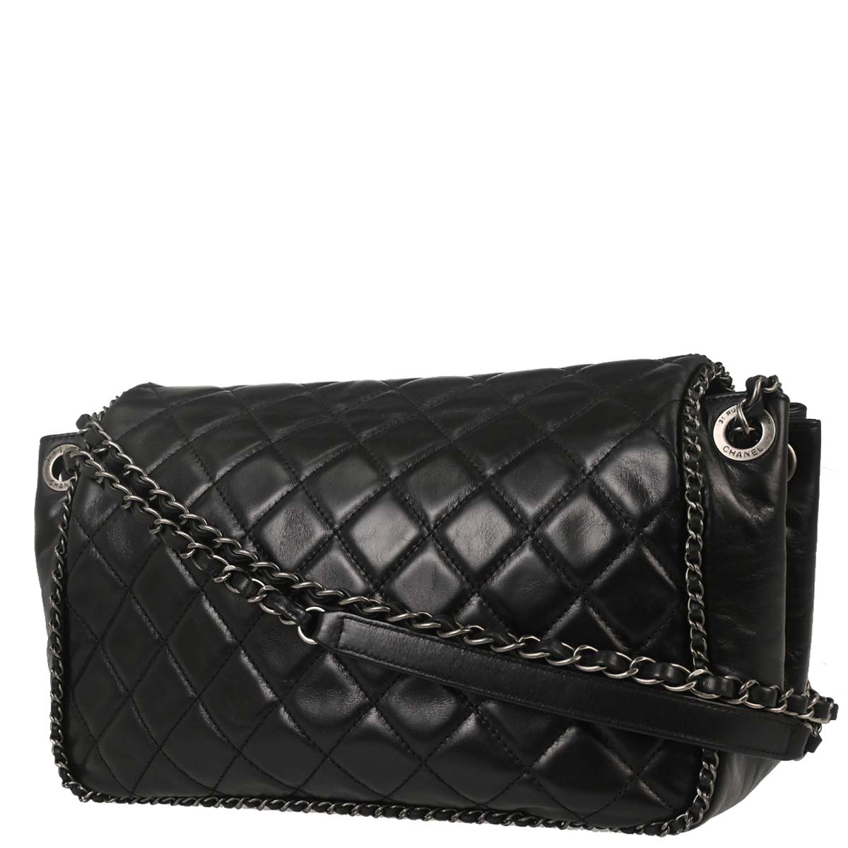 Chanel Black Calfskin Accordion Flap Shoulder Bag
