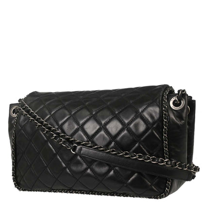 Chanel Black Calfskin Accordion Flap Shoulder Bag