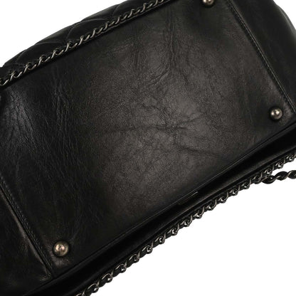 Chanel Black Calfskin Accordion Flap Shoulder Bag