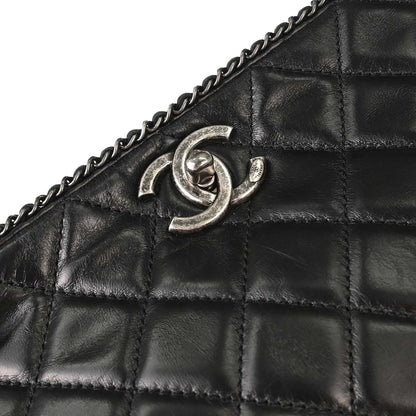 Chanel Black Calfskin Accordion Flap Shoulder Bag