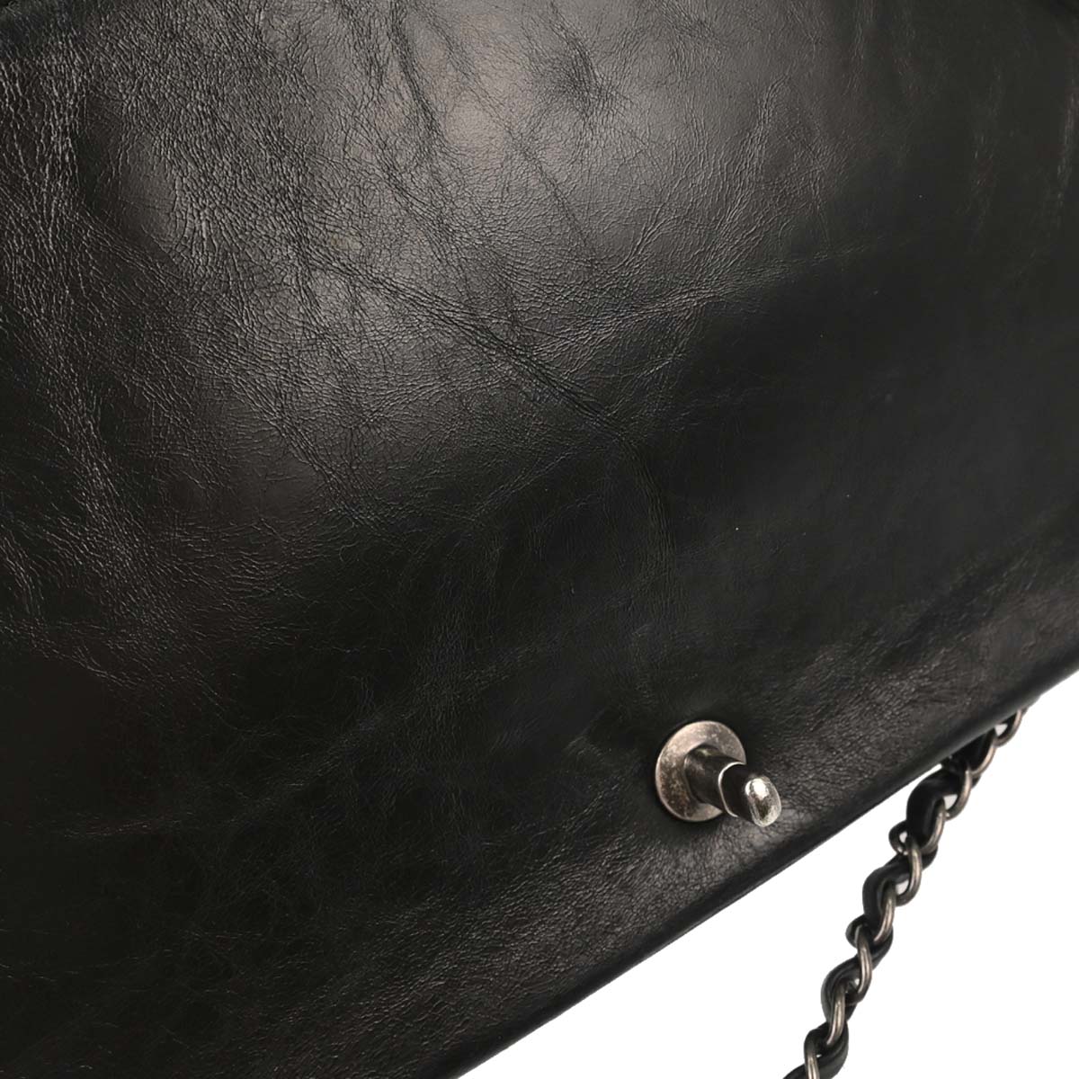 Chanel Black Calfskin Accordion Flap Shoulder Bag