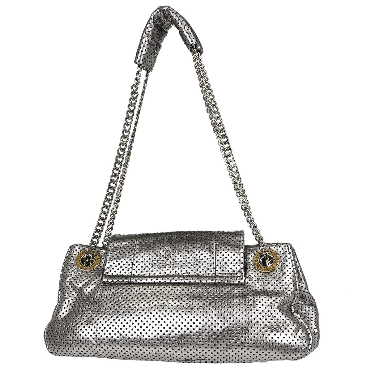 Chanel 2008-2009 Silver Perforated Leather Accordion Flap Mademoiselle Lock Handbag