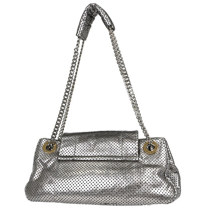 Chanel 2008-2009 Silver Perforated Leather Accordion Flap Mademoiselle Lock Handbag