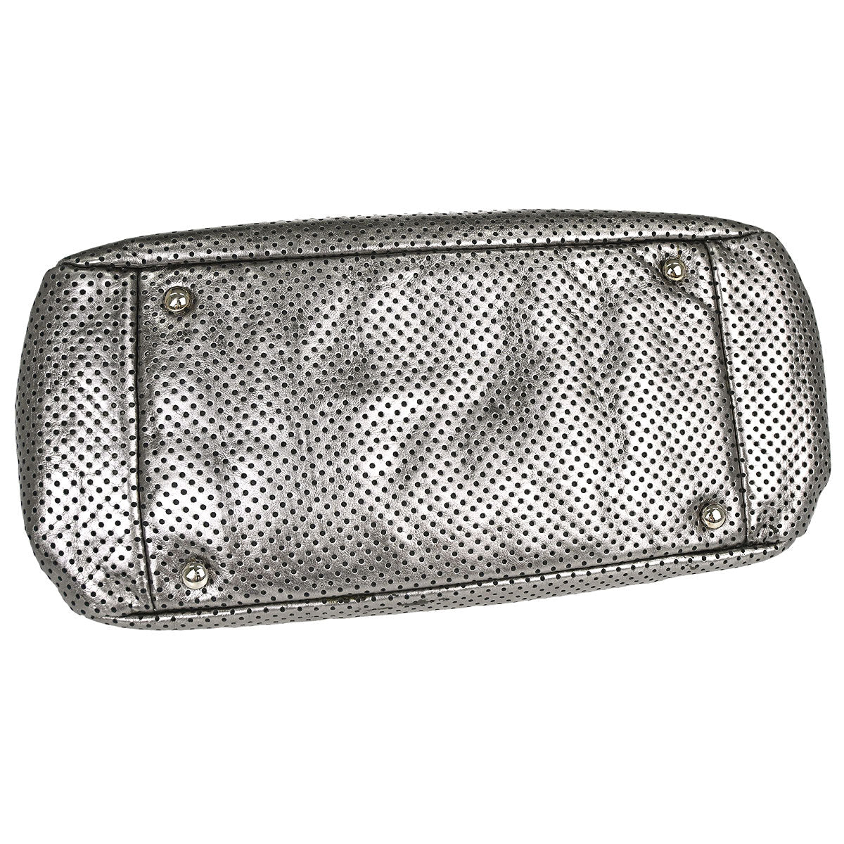 Chanel 2008-2009 Silver Perforated Leather Accordion Flap Mademoiselle Lock Handbag