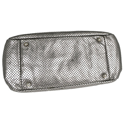 Chanel 2008-2009 Silver Perforated Leather Accordion Flap Mademoiselle Lock Handbag
