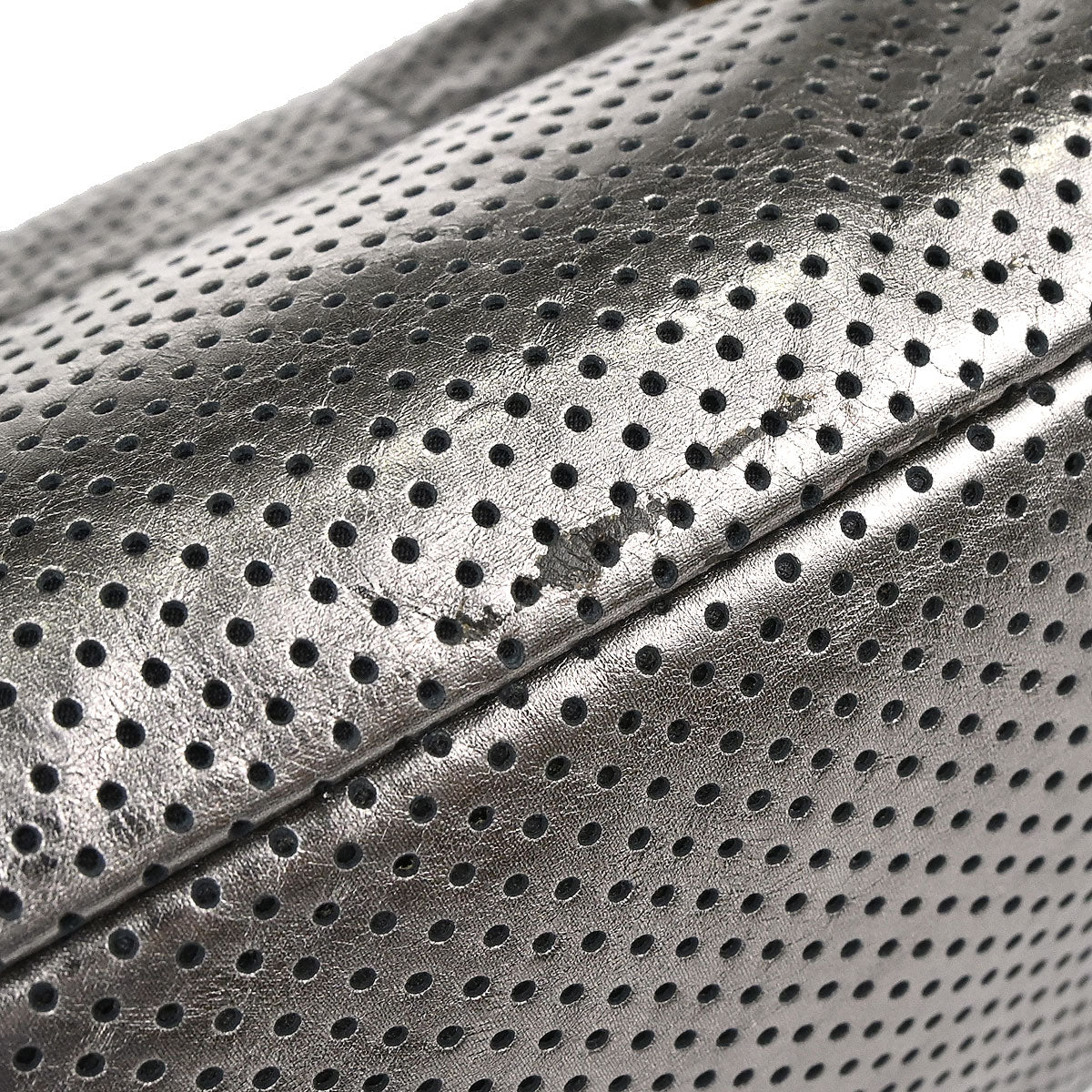 Chanel 2008-2009 Silver Perforated Leather Accordion Flap Mademoiselle Lock Handbag
