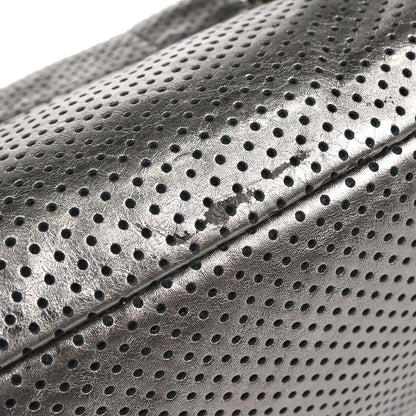 Chanel 2008-2009 Silver Perforated Leather Accordion Flap Mademoiselle Lock Handbag