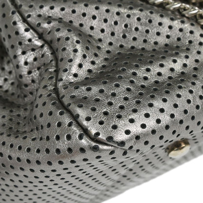Chanel 2008-2009 Silver Perforated Leather Accordion Flap Mademoiselle Lock Handbag