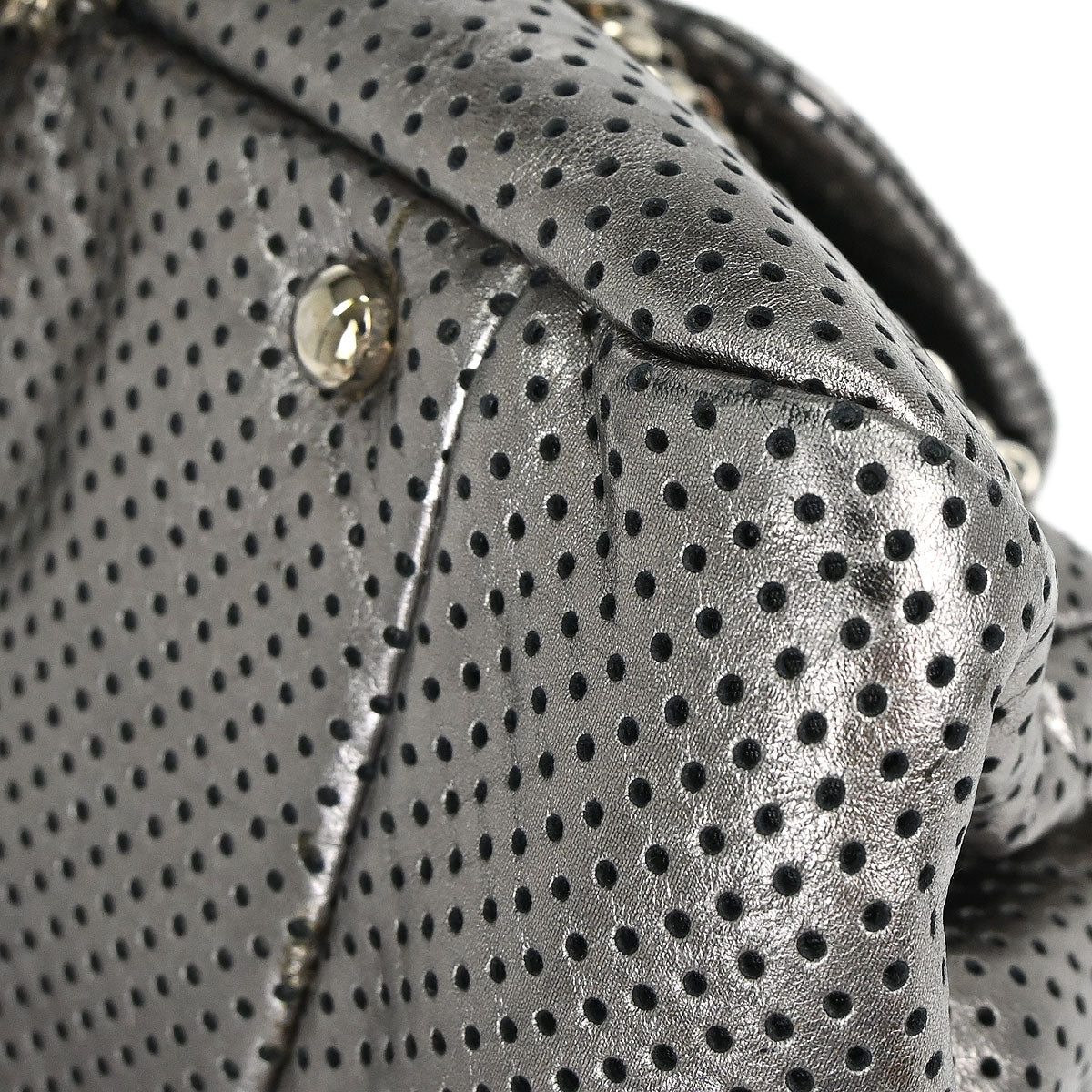Chanel 2008-2009 Silver Perforated Leather Accordion Flap Mademoiselle Lock Handbag