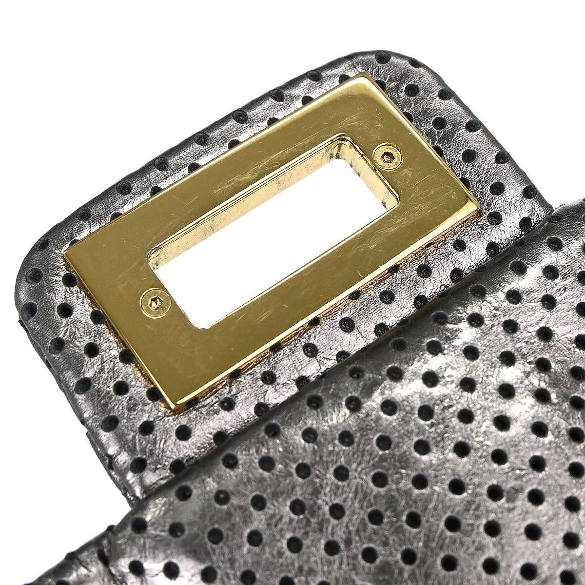 Chanel 2008-2009 Silver Perforated Leather Accordion Flap Mademoiselle Lock Handbag