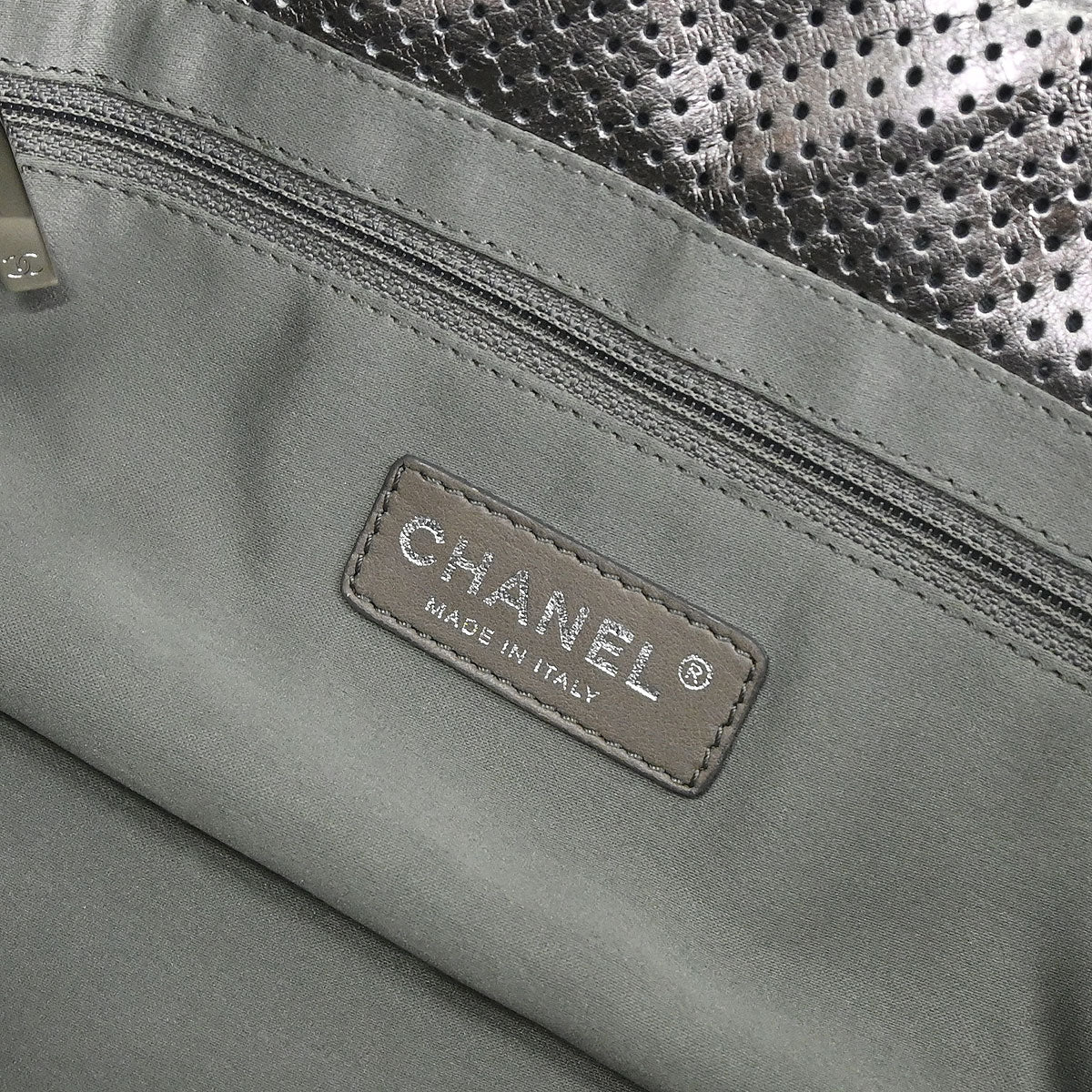 Chanel 2008-2009 Silver Perforated Leather Accordion Flap Mademoiselle Lock Handbag