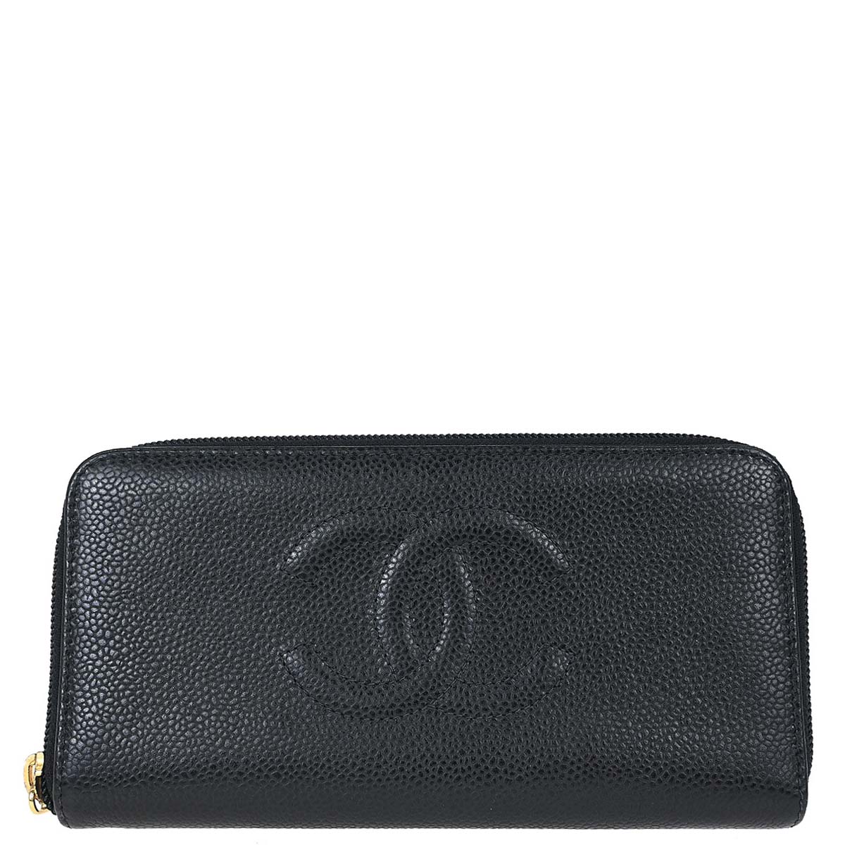 Chanel 2003-2004 Black Caviar Skin Zip Around Wallet