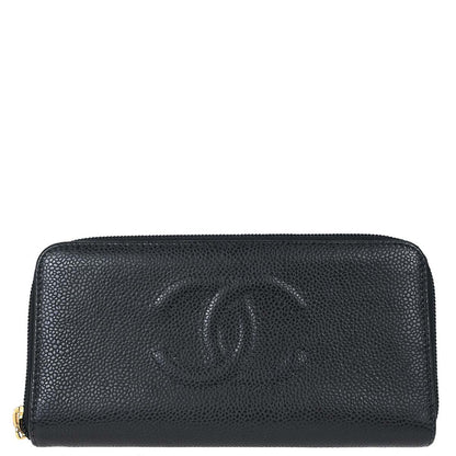 Chanel 2003-2004 Black Caviar Skin Zip Around Wallet