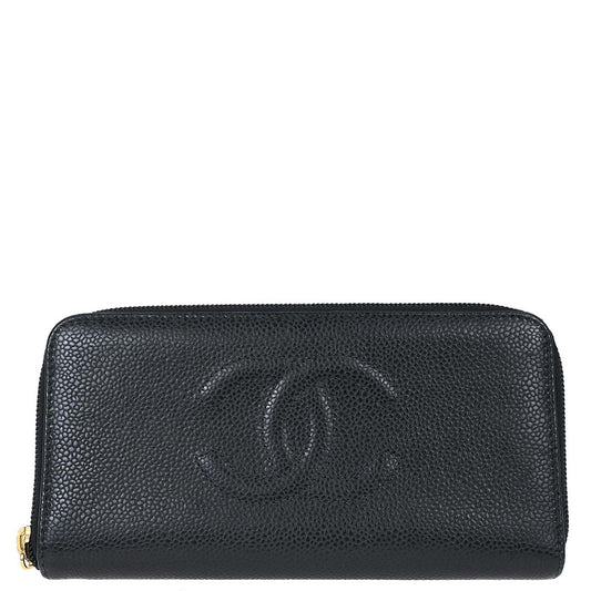 Chanel 2003-2004 Black Caviar Skin Zip Around Wallet
