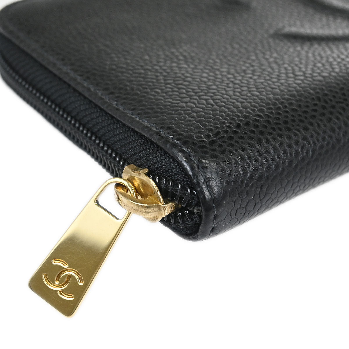 Chanel 2003-2004 Black Caviar Skin Zip Around Wallet